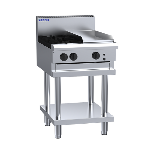 Luus CS-2B3P - Gas 2 Burner Cooktop + 300mm Griddle on Stand