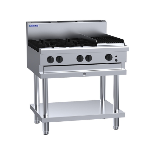 Luus CS-4B3C - Gas 4 Burner Cooktop + 300mm Chargrill on Leg Stand