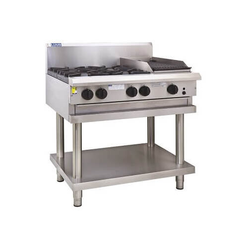 Luus CS-4B3C - Gas 4 Burner Cooktop + 300mm Chargrill on Stand
