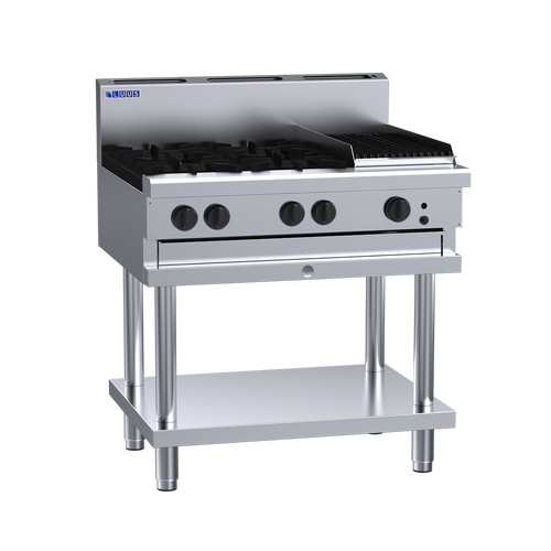 Luus CS-4B3C - Gas 4 Burner Cooktop + 300mm Chargrill on Leg Stand