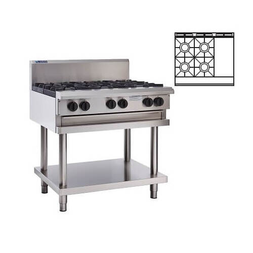 Luus CS-4B3P - Gas 4 Burner Cooktop + 300mm Griddle on Stand