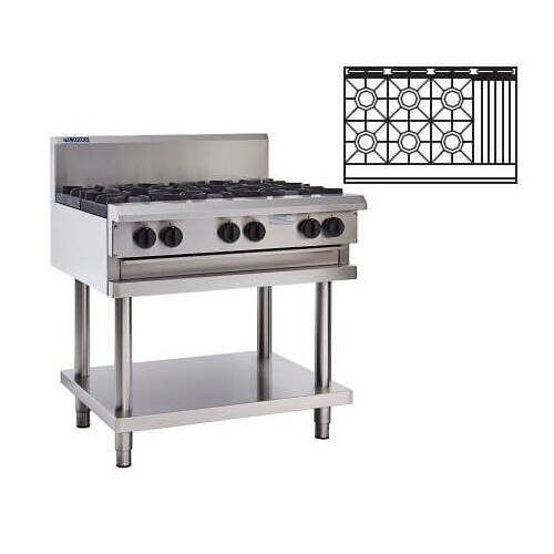 Luus CS-6B3C  - Gas 6 Burner Cooktop + 300mm Chargrill on Stand