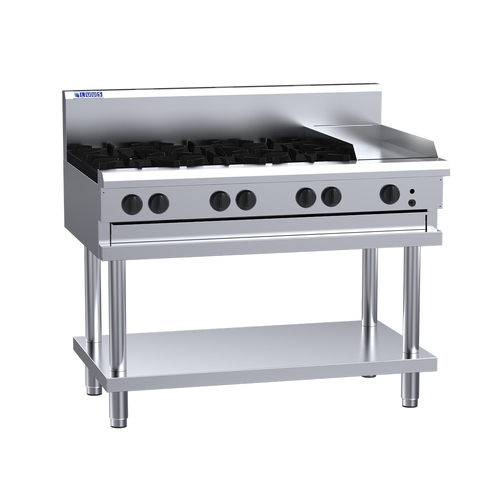 Luus CS-6B3P - Gas 6 Burner Cooktop + 300mm Griddle on Leg Stand