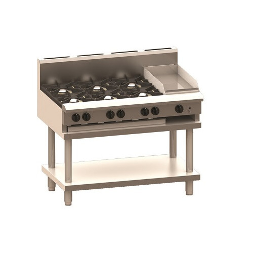Luus CS-6B3P - Gas 6 Burner Cooktop + 300mm Griddle on Stand