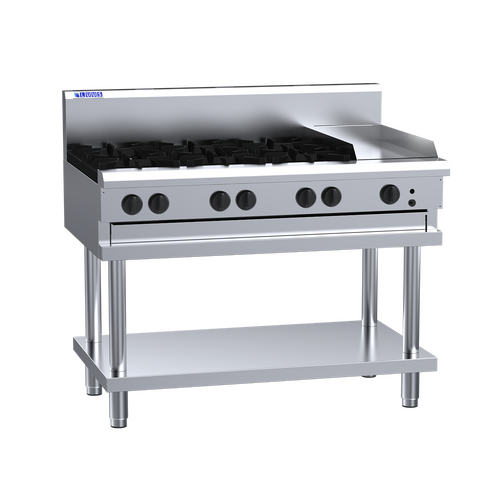 Luus CS-6B3P - Gas 6 Burner Cooktop + 300mm Griddle on Leg Stand