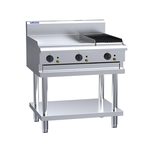 Luus CS-6P3C - Gas 600mm Griddle + 300mm Chargrill on Leg Stand