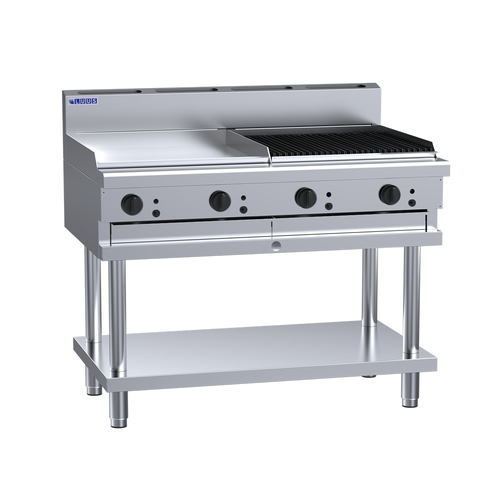Luus CS-6P6C -Gas 600mm Griddle + 600mm Chargrill on Leg Stand