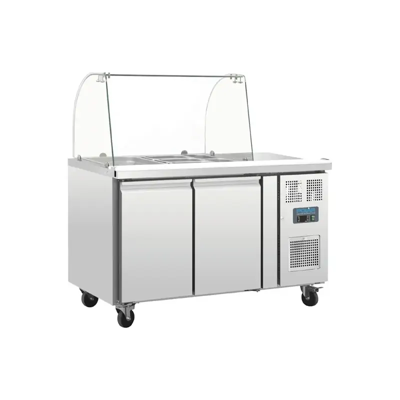 Polar U-Series Refrigerated GN Counter Saladette with Sneeze Guard - 2 Door