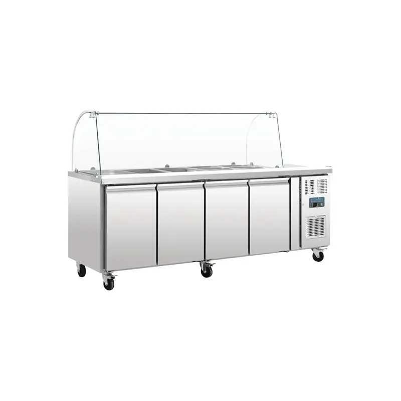 Polar U-Series Refrigerated GN Counter Saladette with Sneeze Guard - 4 Door