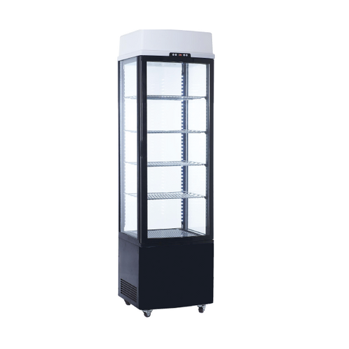 Exquisite CTD235 - Four Sided Glass Upright Display Fridge - Black