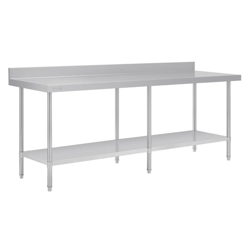 Vogue Premium Stainless Steel Table with Splashback 2400x600x900mm