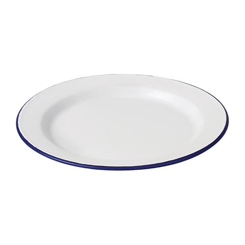 Enamel Dinner Plate 300mm - White with Blue Rim (Box of 6)