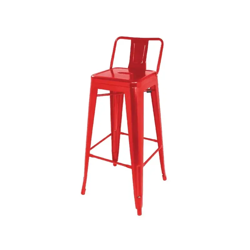 Bolero High Metal Bar Stools with Back Rests Red (Pack of 4)