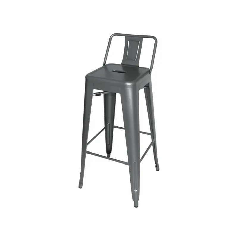 Bolero High Metal Bar Stools with Back Rests Gun Metal Grey (Pack of 4)