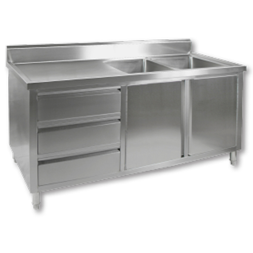 Modular Systems DSC-1800R-H Double Sink Cabinet with Drawers and Doors Sink on Right 1800 x 700 x 900+150mm