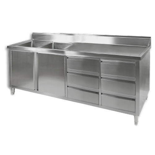 Modular Systems DSC-2100L-H Double Sink Cabinet with Drawers and Doors Sink on Left 2100 x 700 x 900+150mm