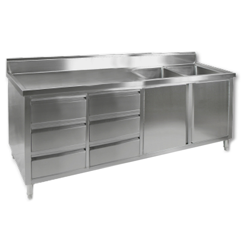 Modular Systems DSC-2100R-H Double Sink Cabinet with Drawers and Doors Sink on Right 2100 x 700 x 900+150mm
