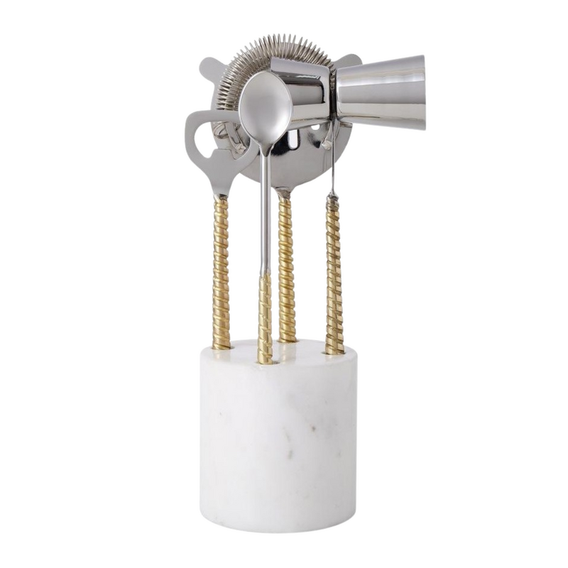 Davis & Waddell Twisted Gold and White Marble Bar Set 5 Piece