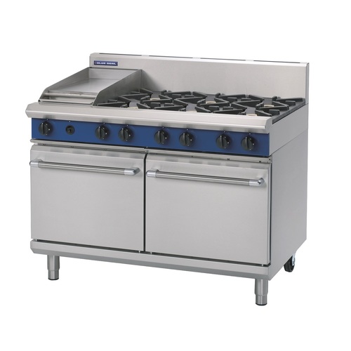 Blue Seal G528C Gas - 6 Burner Gas Cooktop + 300mm Griddle with Double Static Oven