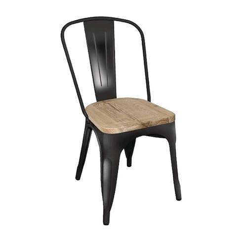 Bolero Steel Dining Side Chairs with Wooden Seat pads Black (Pack of 4)