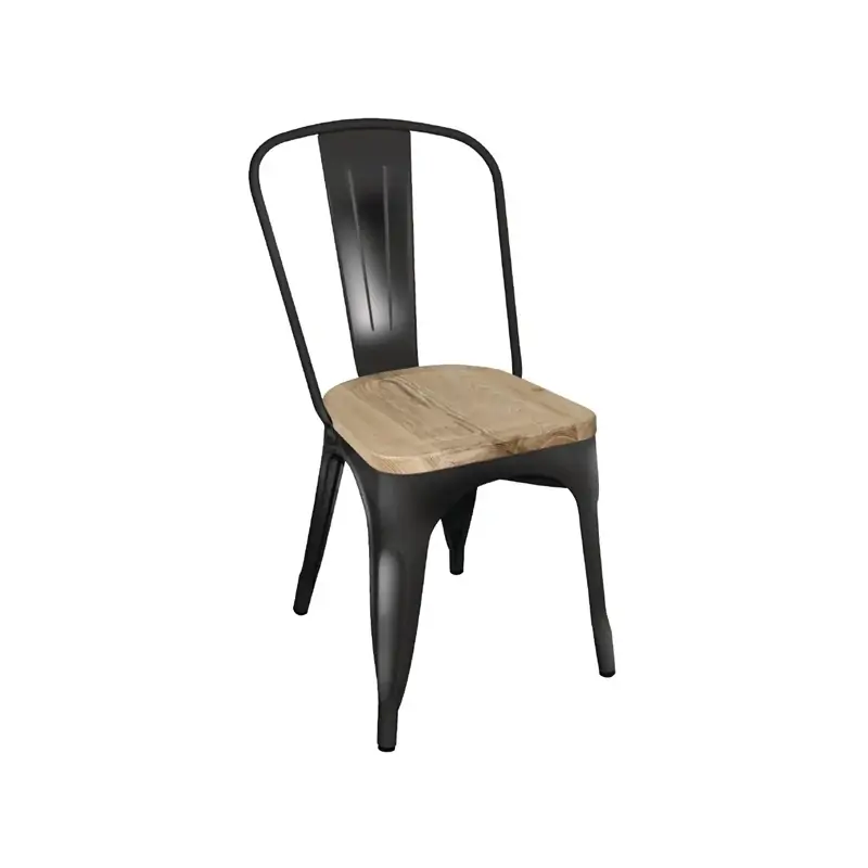 Bolero Steel Dining Side Chairs with Wooden Seat pads Black (Pack of 4)
