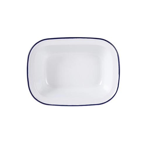 Enamel Rectangular Plate 180mmx135mm White with Blue Rim (Box of 6)