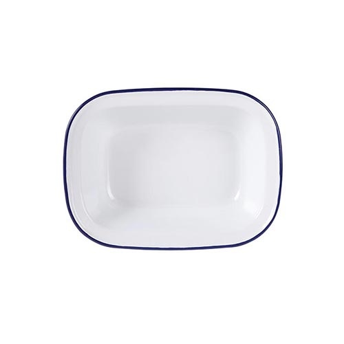 Enamel Rectangular Plate 180mm x 135mm - White with Blue Rim