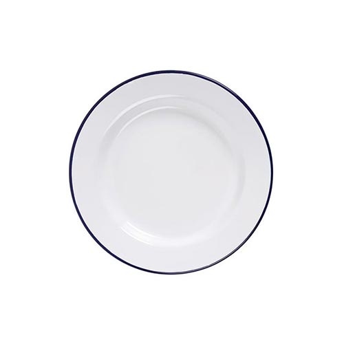 Enamel Dinner Plate 245mm - White with Blue Rim (Box of 6)