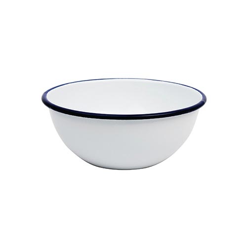Enamel Pudding Bowl 155mm White with Blue Rim (Box of 6)