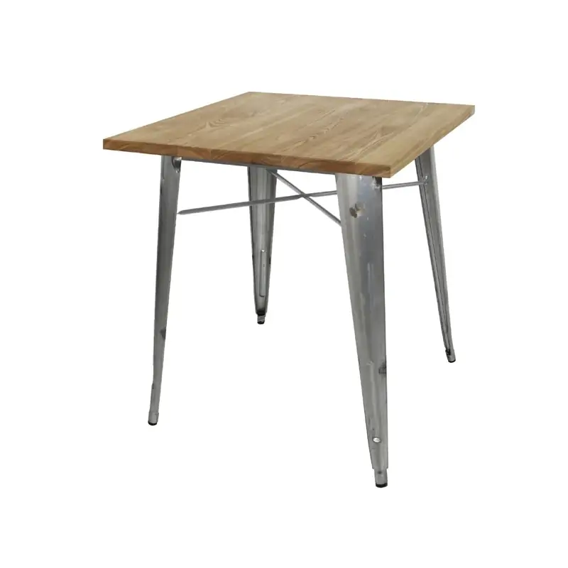 Bolero Galvanised Square Steel Bistro Table with Wooden Top 700mm