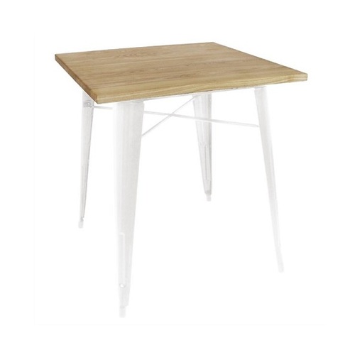 Bolero White Square Steel Bistro Table with Wooden Top 700mm