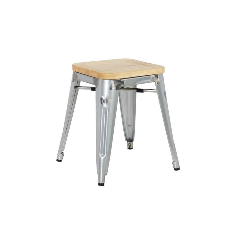 Bolero Galvanised Steel Bistro Low Stools with Wooden Seat Pad ( Pack of 4 )