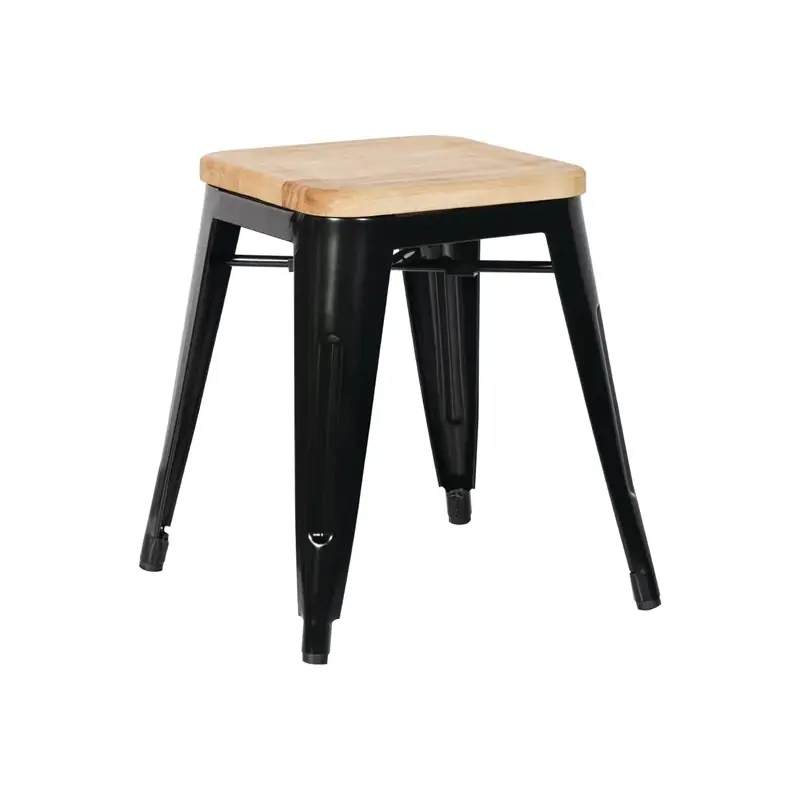 Bolero Low Metal Bar Stools with Wooden Seat Pad Black ( Pack of 4 )