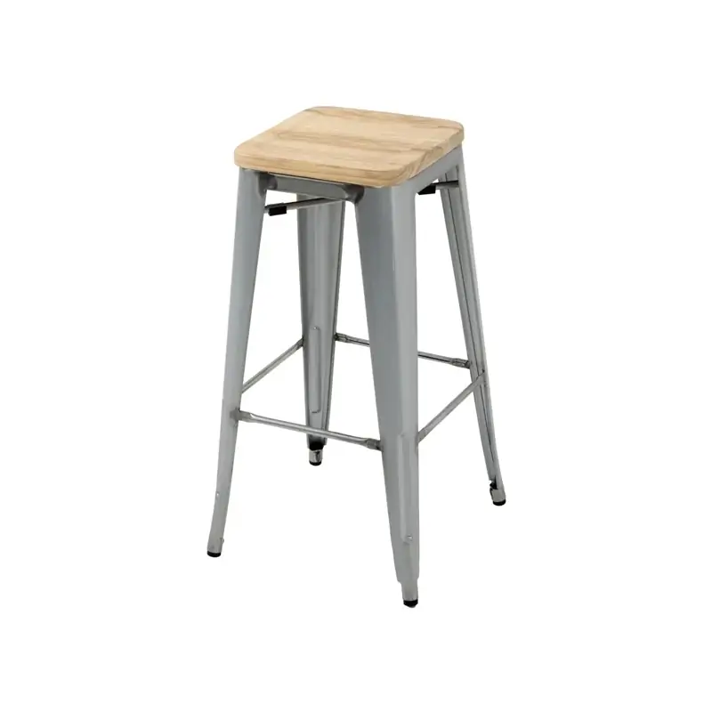 Bolero High Metal Bar Stools with Wooden Seat Pad ( Pack of 4 )