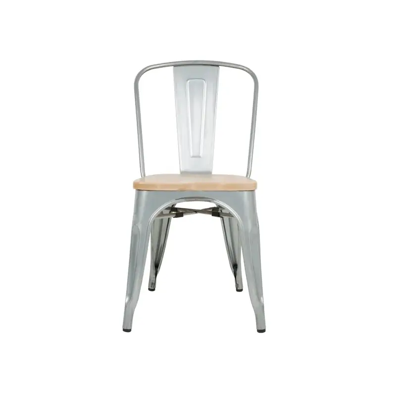 Bolero Galvanised Steel Dining Sidechairs with Wood Seat Pad ( Pack of 4 )