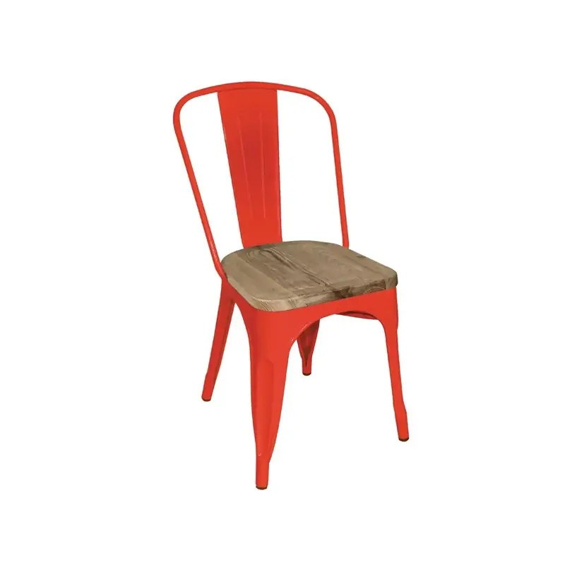 Bolero Red Steel Dining Sidechairs with Wood Seatpad (Pack of 4)