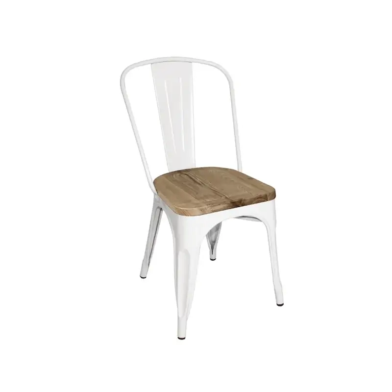 Bolero White Steel Dining Sidechairs with Wood Seatpad (Pack of 4)