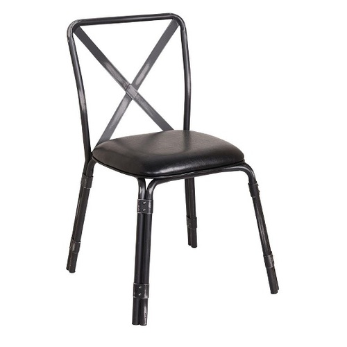 Bolero Antique Black Steel Chairs with Black PU Seat (Pack of 4)