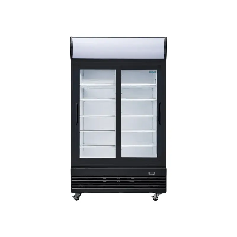 Polar GM814-A G-Series Upright Display Cooler with Light Box Double Sliding Door - Black
