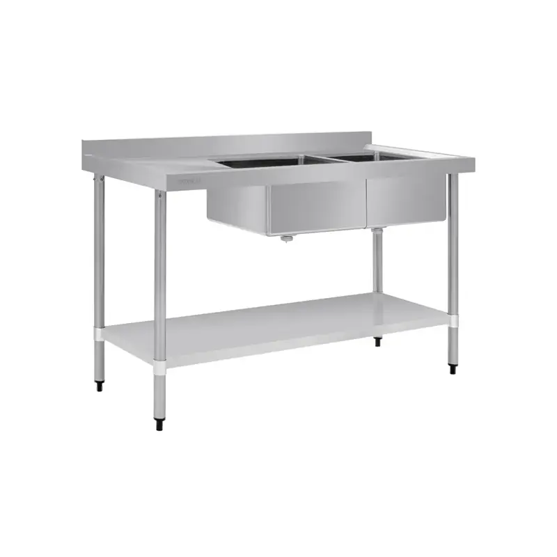 Vogue Double Bowl Sink L/H Drainer (90mm Drain) 1500mm