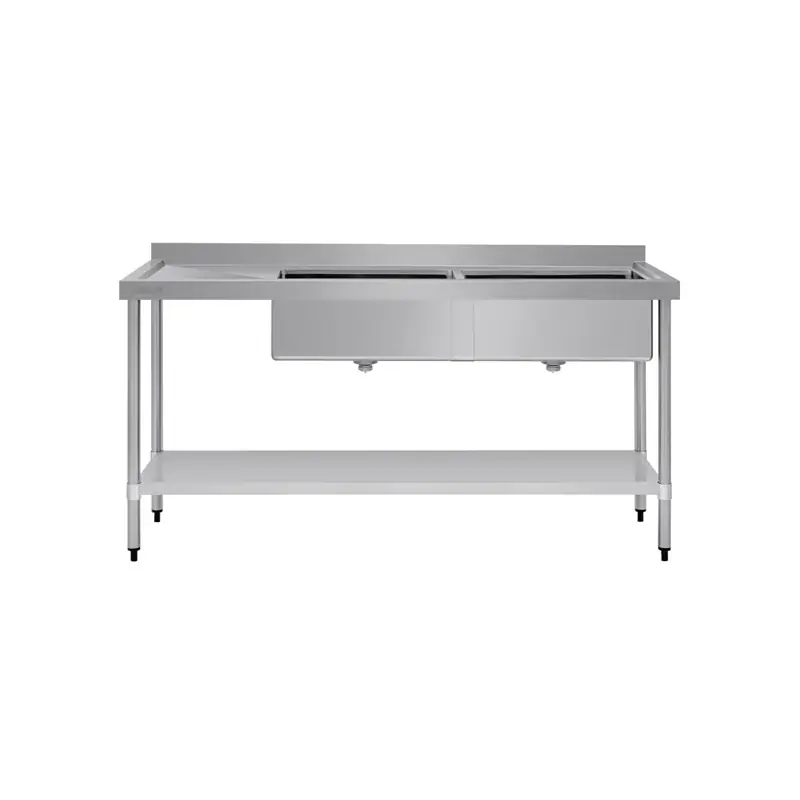 Vogue Double Bowl Sink L/H Drainer (90mm Drain) 1800mm