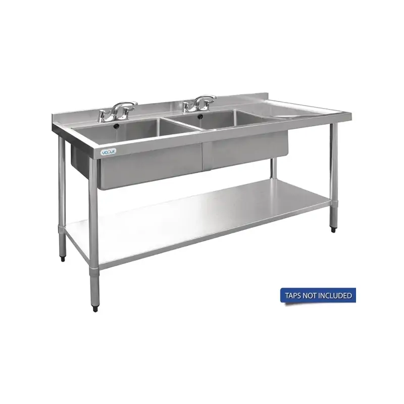 Vogue Double Bowl Sink R/H Drainer (90mm Drain) 1800x700mm