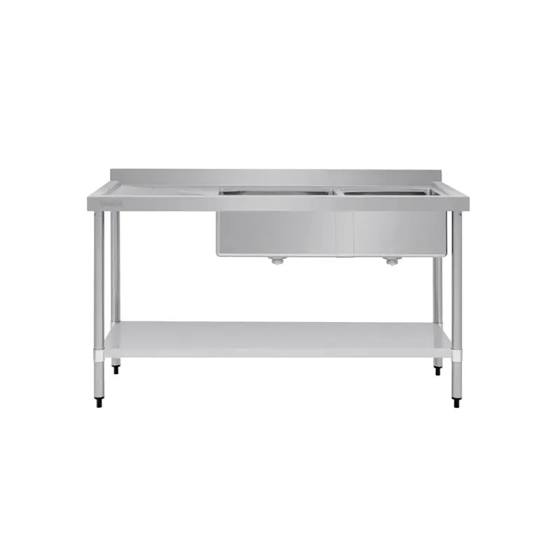 Vogue Double Bowl Sink L/H Drainer (90mm Drain) 1800x700mm