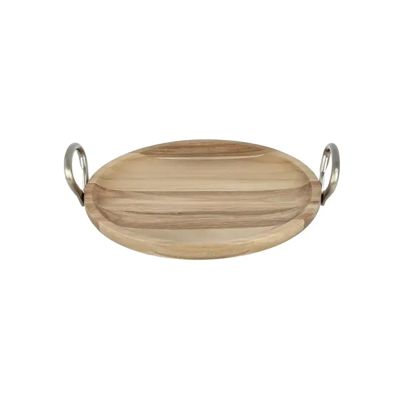 Olympia Acacia Wood Round Serving Dish with Metal Handles – 345mm