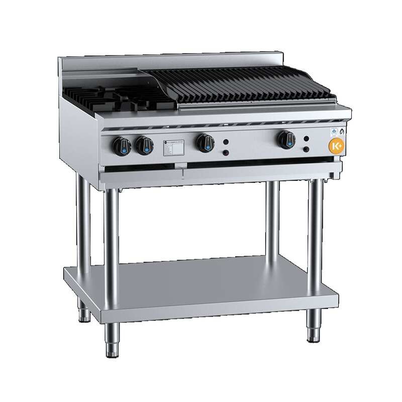 B+S K+ KBT-SB2-CBR6 Gas Combination Two Open Burners & 600mm Char Broiler On Leg Stand