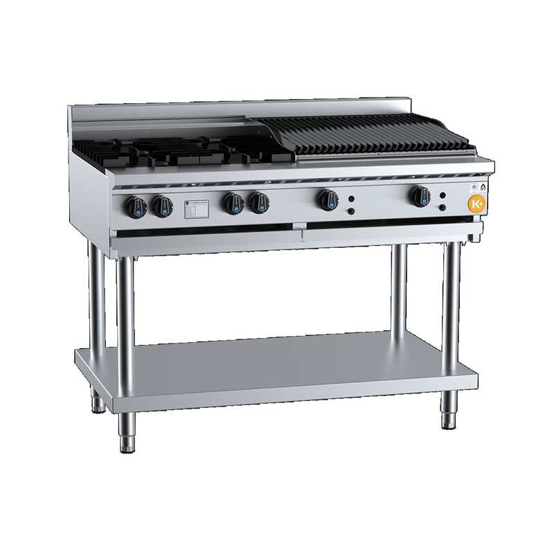 B+S K+ KBT-SB4-CBR6 Combination Four Open Burners & 600mm Char Broiler On Leg Stand