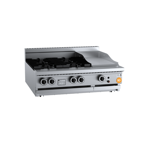 B+S K+ KBT-SB4-GRP3BM Gas Combination Four Open Burners & 300mm Grill Plate Bench Mounted