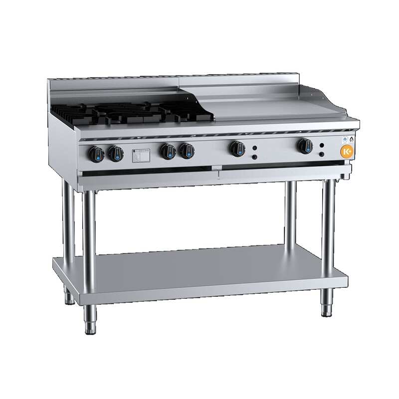 B+S K+ KBT-SB4-GRP6 Combination Four Open Burners & 600mm Grill Plate On Leg Stand