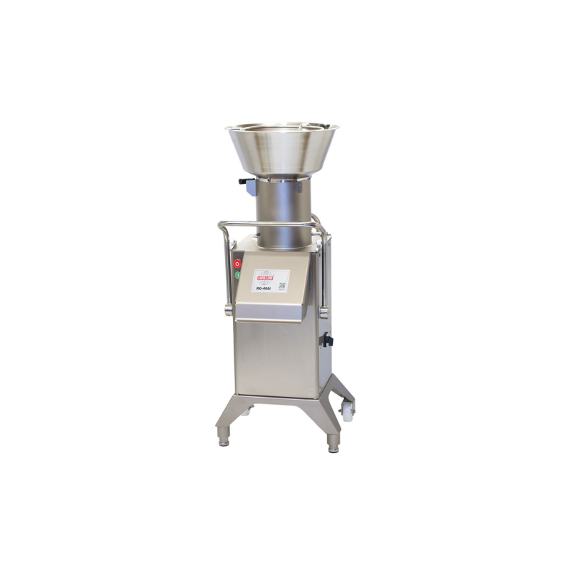 Hallde RG-400i-3PH Vegetable Preparation Machine - Continuous Feed Hopper Setup 