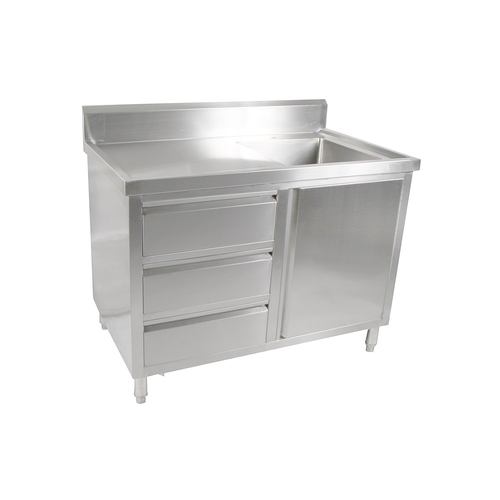 Modular Systems SC-6-1200R-H Single Sink Cabinet with Drawers and Doors Sink on Right 1200 x 600 x 900+150mm
